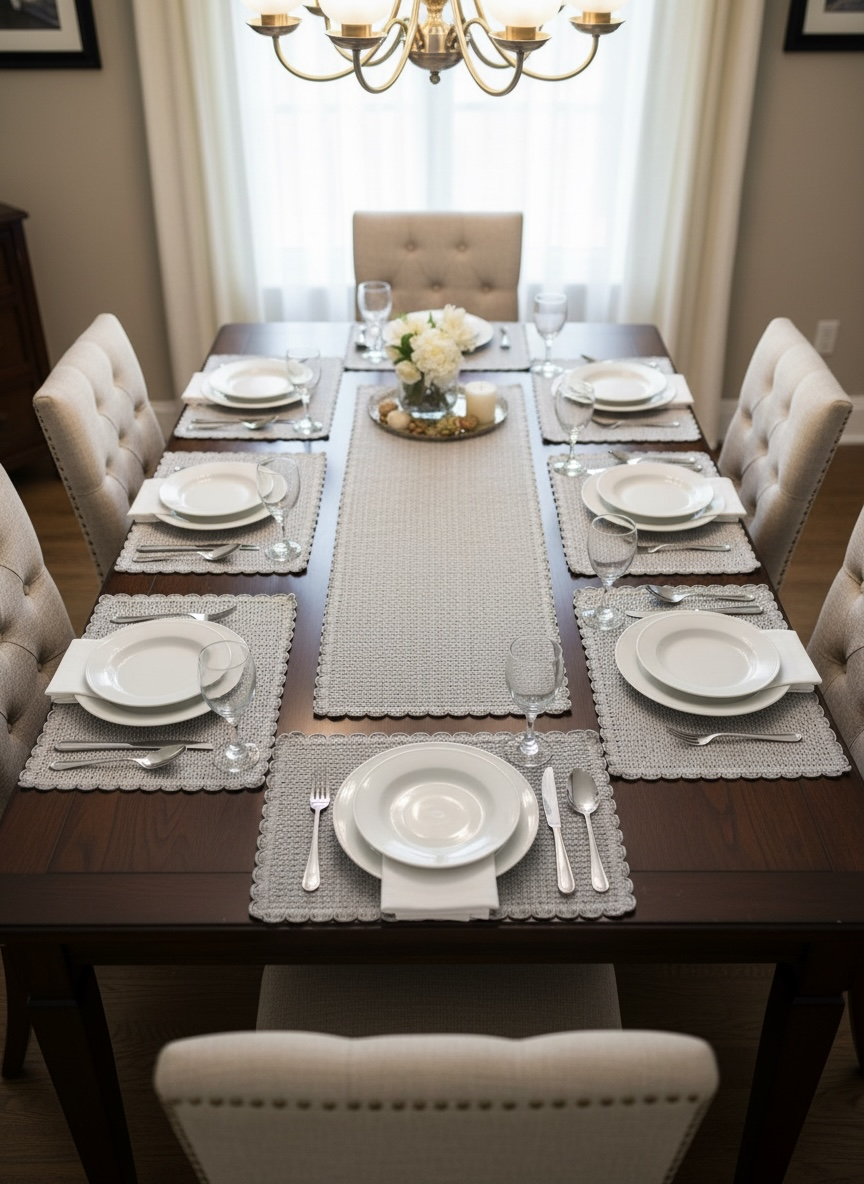 Fine Quality Plain Plastic 7 PC SET ( 1 Runner & 6 Mats )