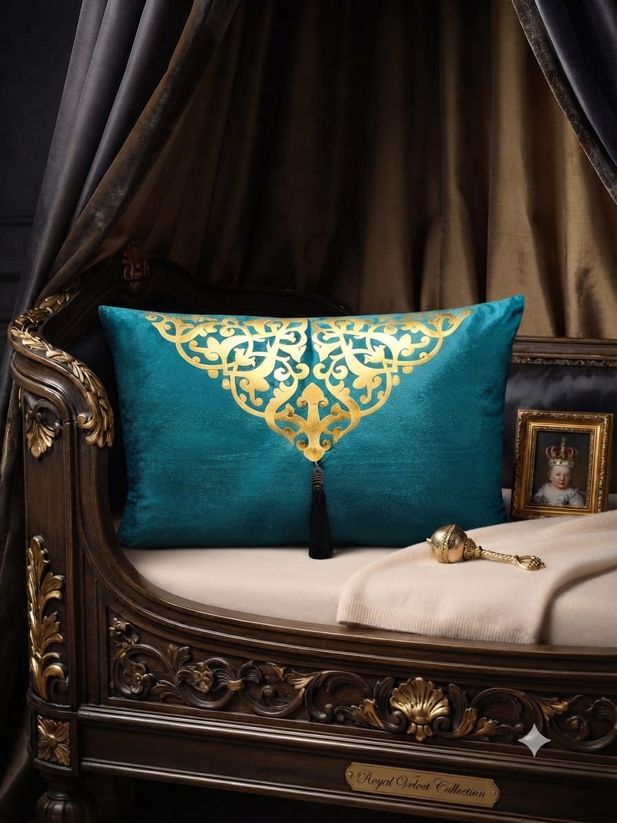 Italian Velvet Motive Tussel Rectangular Cushion