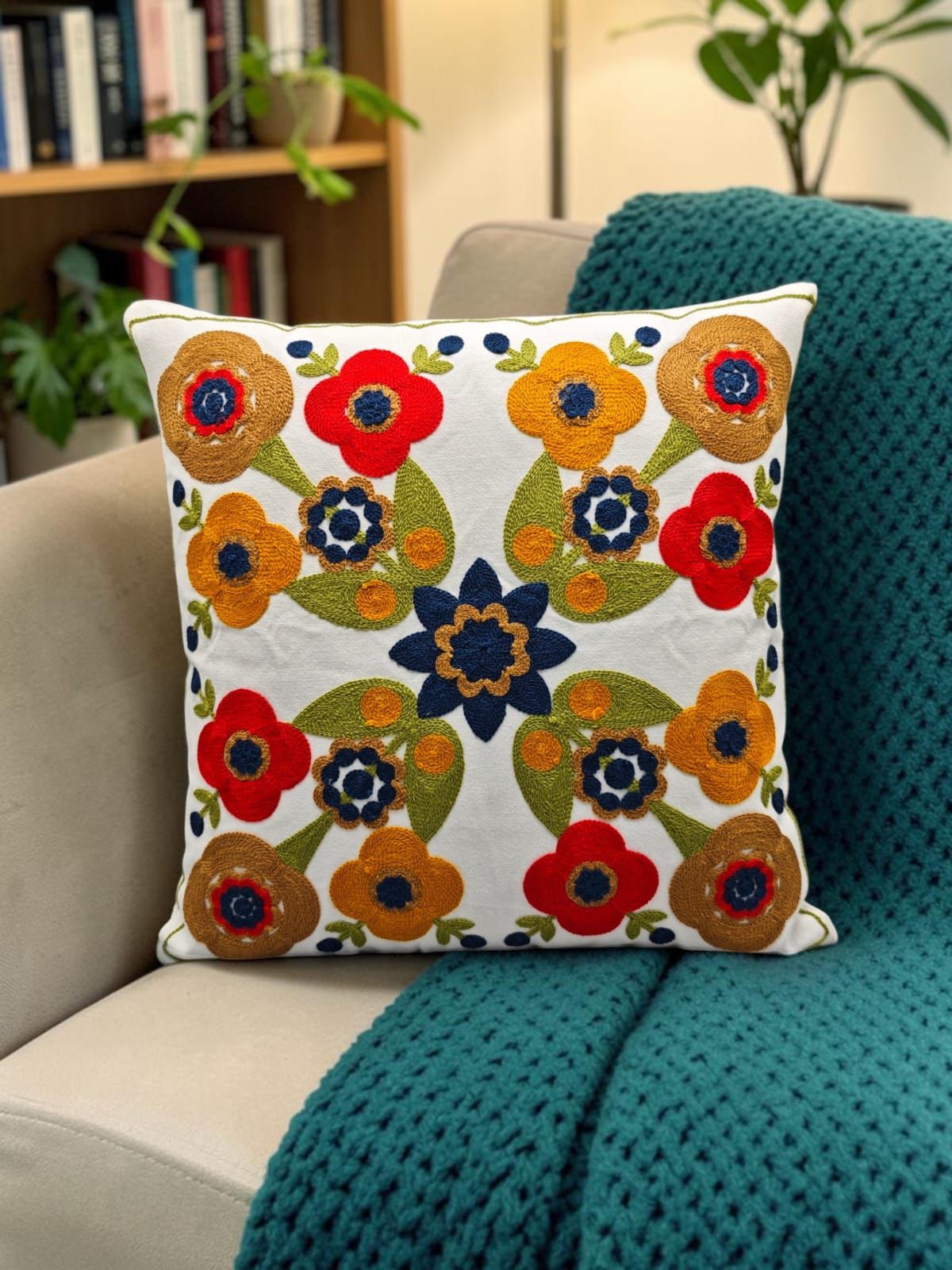 Heavy Embroidery 16x16 Hand-Made Cushion