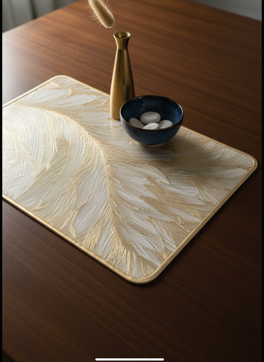 6pcs White & Golden Plastic Table Mats