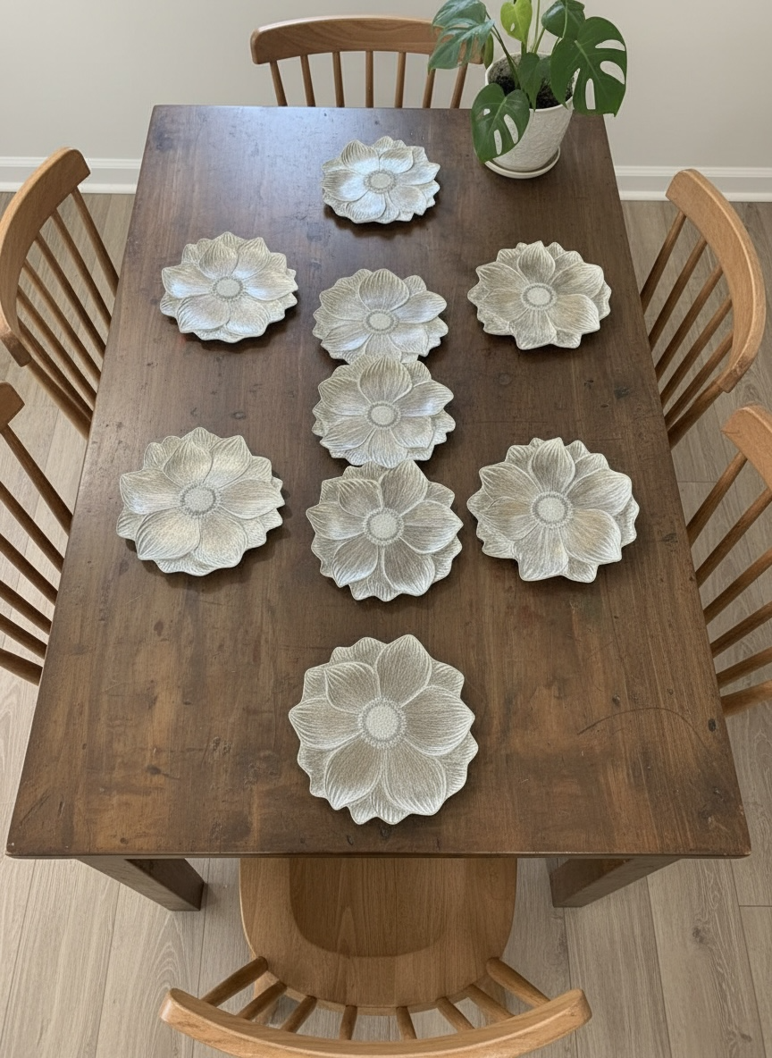 White Golden Plastic 7 PC SET ( 1 Runner & 6 Mats )