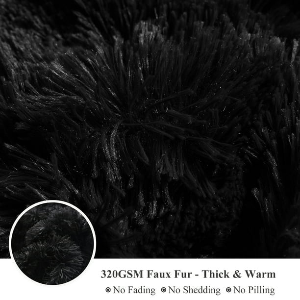 Complete 4pc Shaggy Soft Faux Fur Set ( Black )