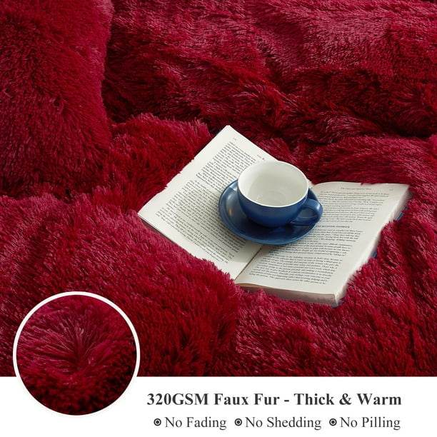 Complete 4pc Shaggy Soft Faux Fur Set ( Maroon )
