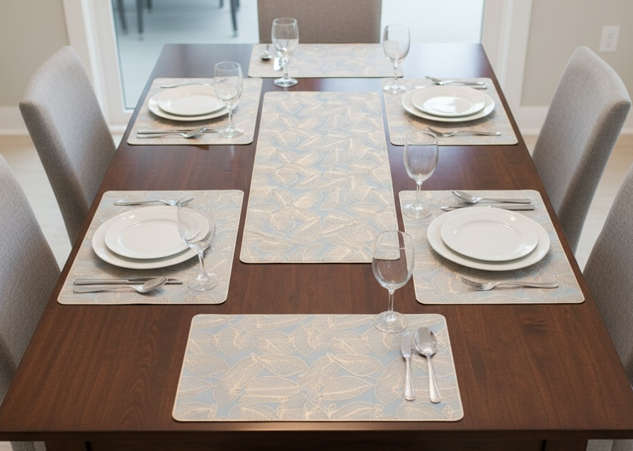 White Golden Plastic 7 PC SET ( 1 Runner & 6 Mats )