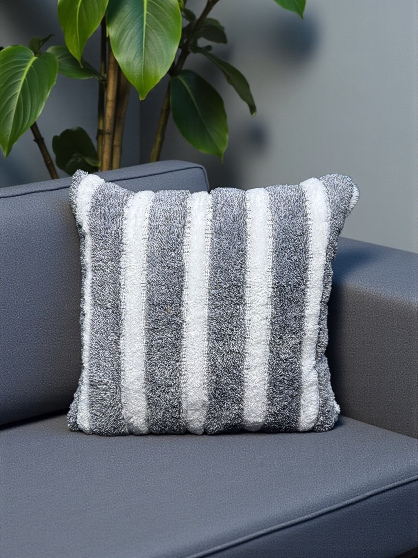Fur White Line Cushion