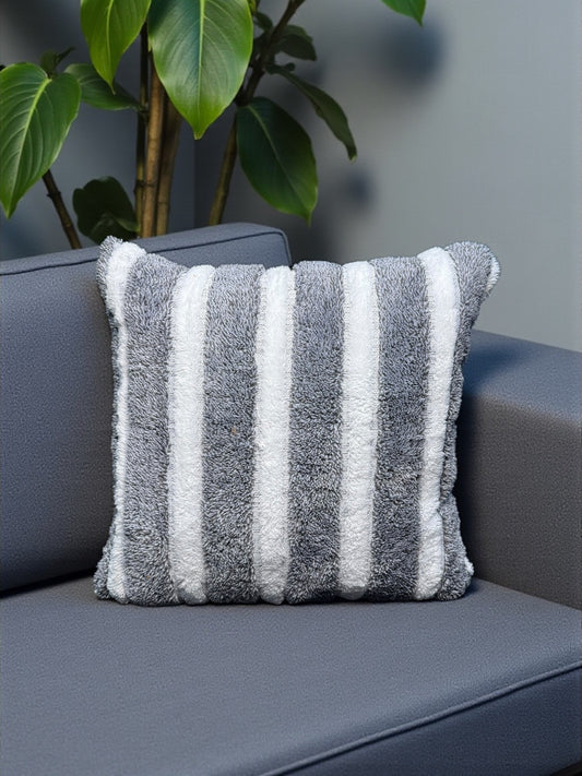 Fur White Line Cushion