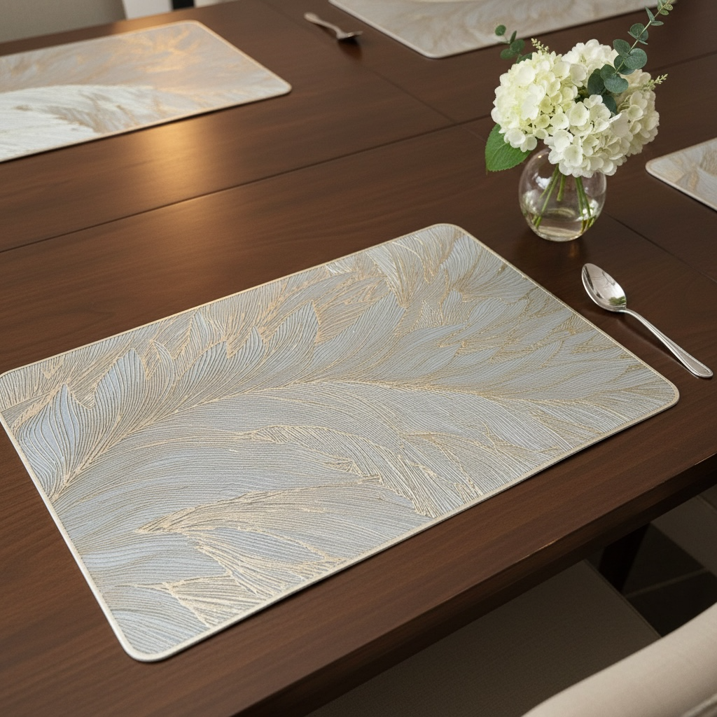 6pcs White & Golden Plastic Table Mats