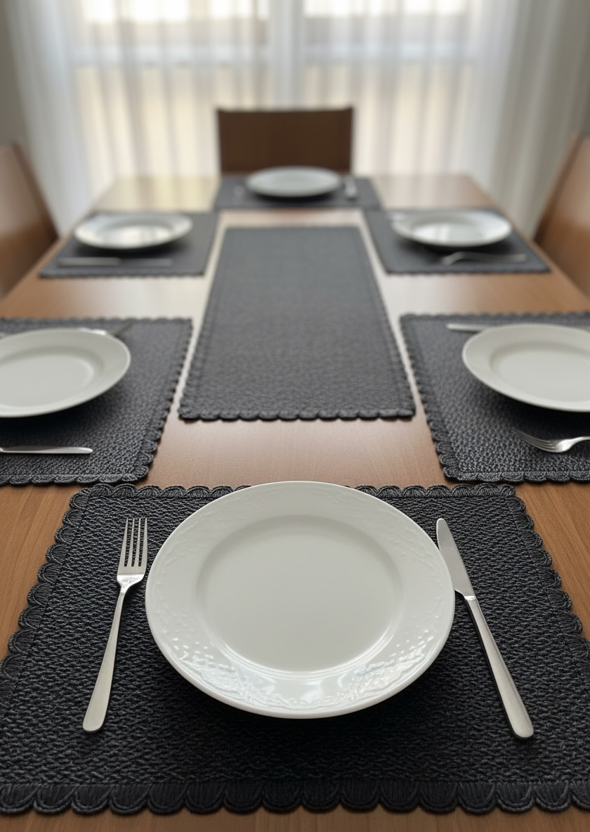 Fine Quality Plain Plastic 7 PC SET ( 1 Runner & 6 Mats )