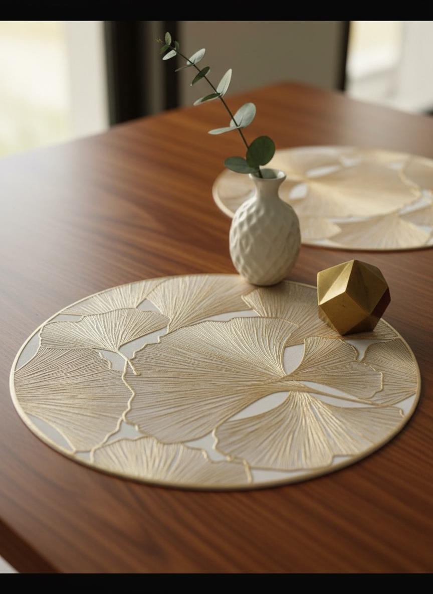 6pcs White & Golden Plastic Table Mats