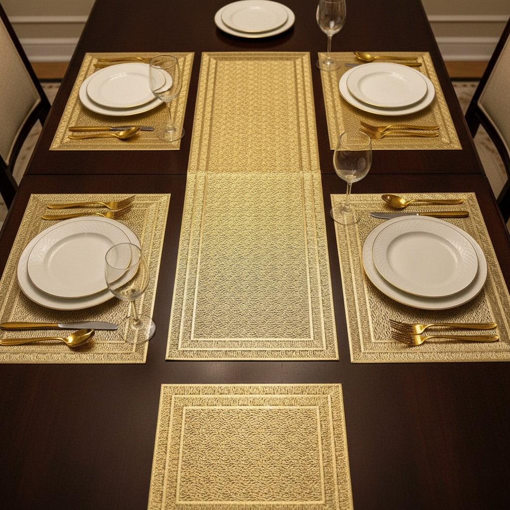 Golden Plastic 7 PC SET ( 1 Runner & 6 Mats )