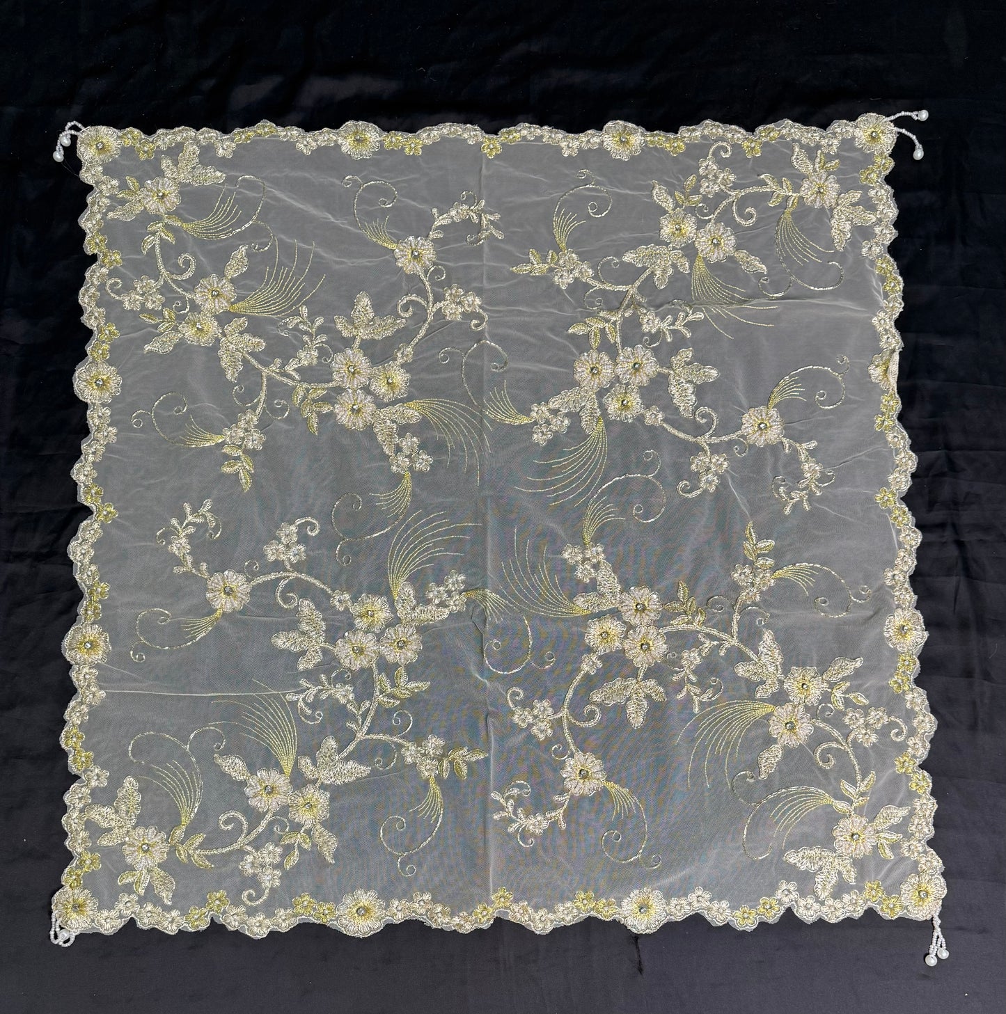 Square Table Fancy Beads Light Handmade Cover 3 Feet