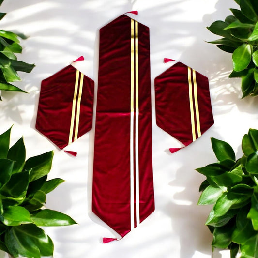 Double Line Velvet 3pc Set (Maroon)