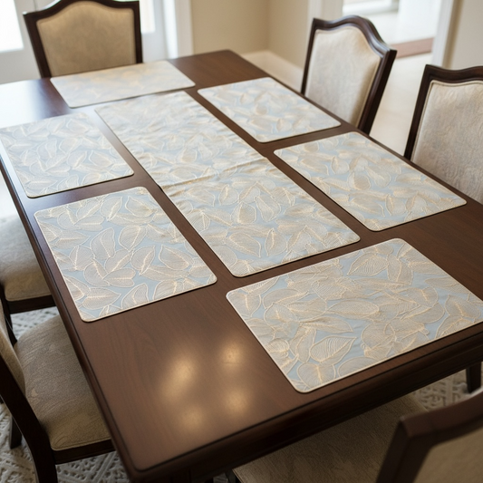 White Golden Plastic 7 PC SET ( 1 Runner & 6 Mats )