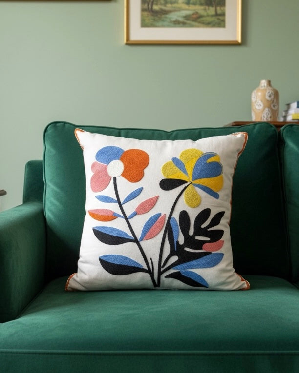 Heavy Embroidery 18x18 Hand-Made Cushion