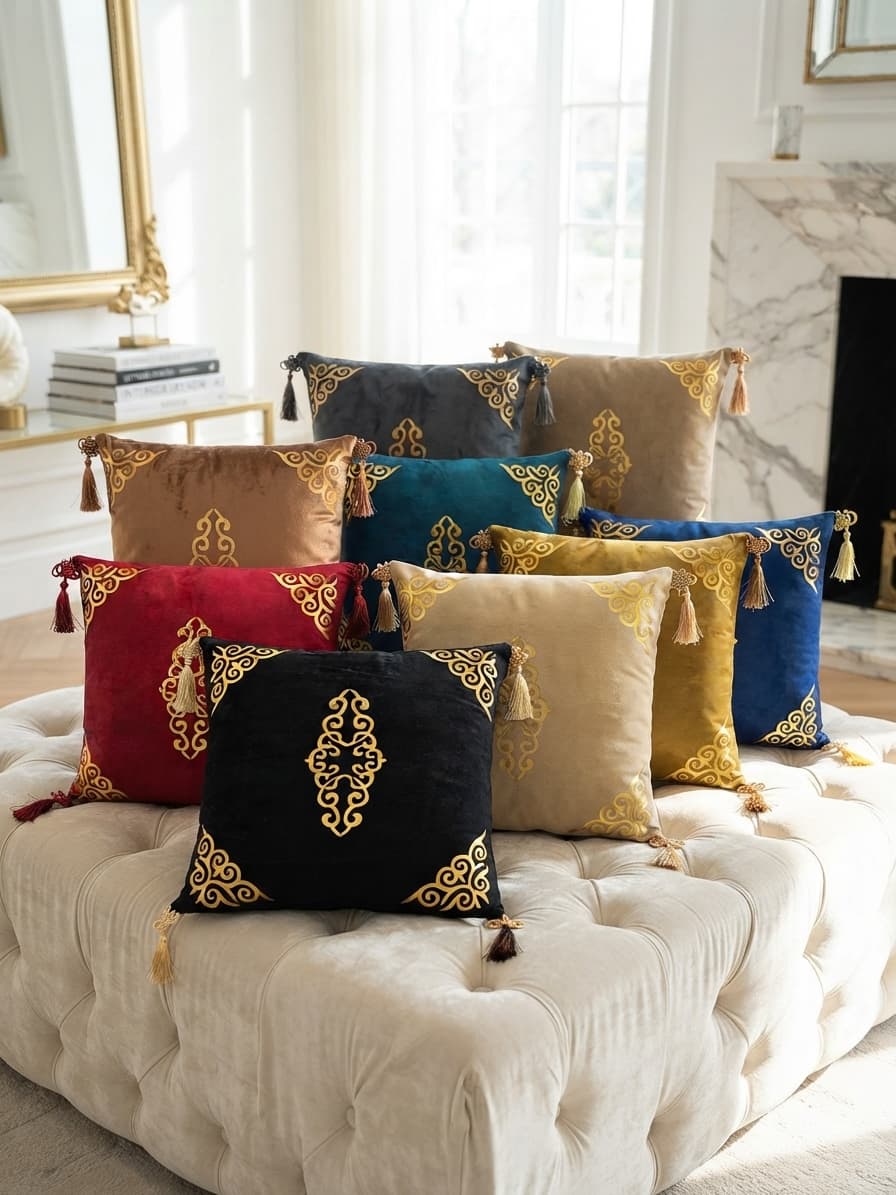 Italian Velvet Motive Corner Tussel Cushion