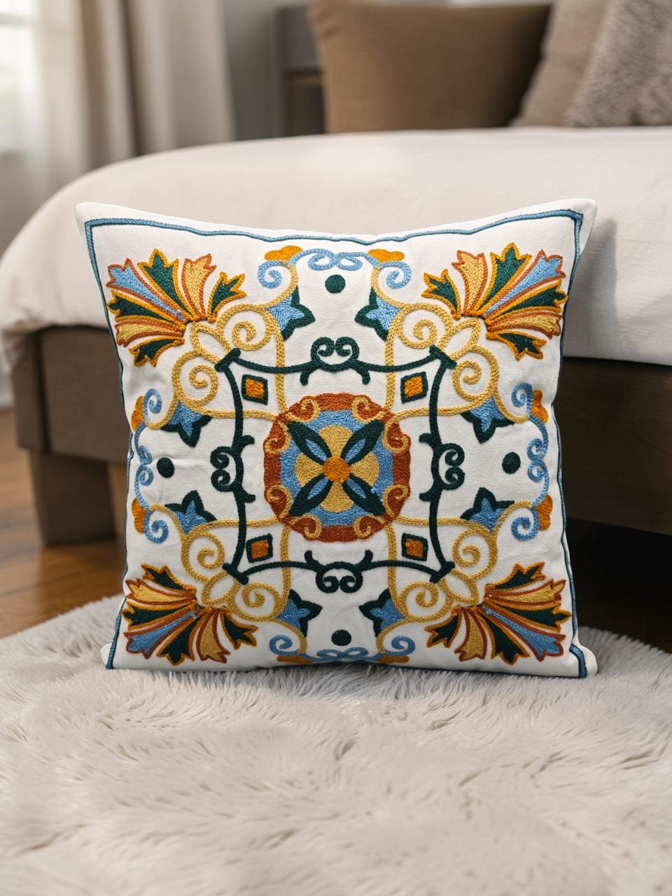 Heavy Embroidery 16x16 Hand-Made Cushion