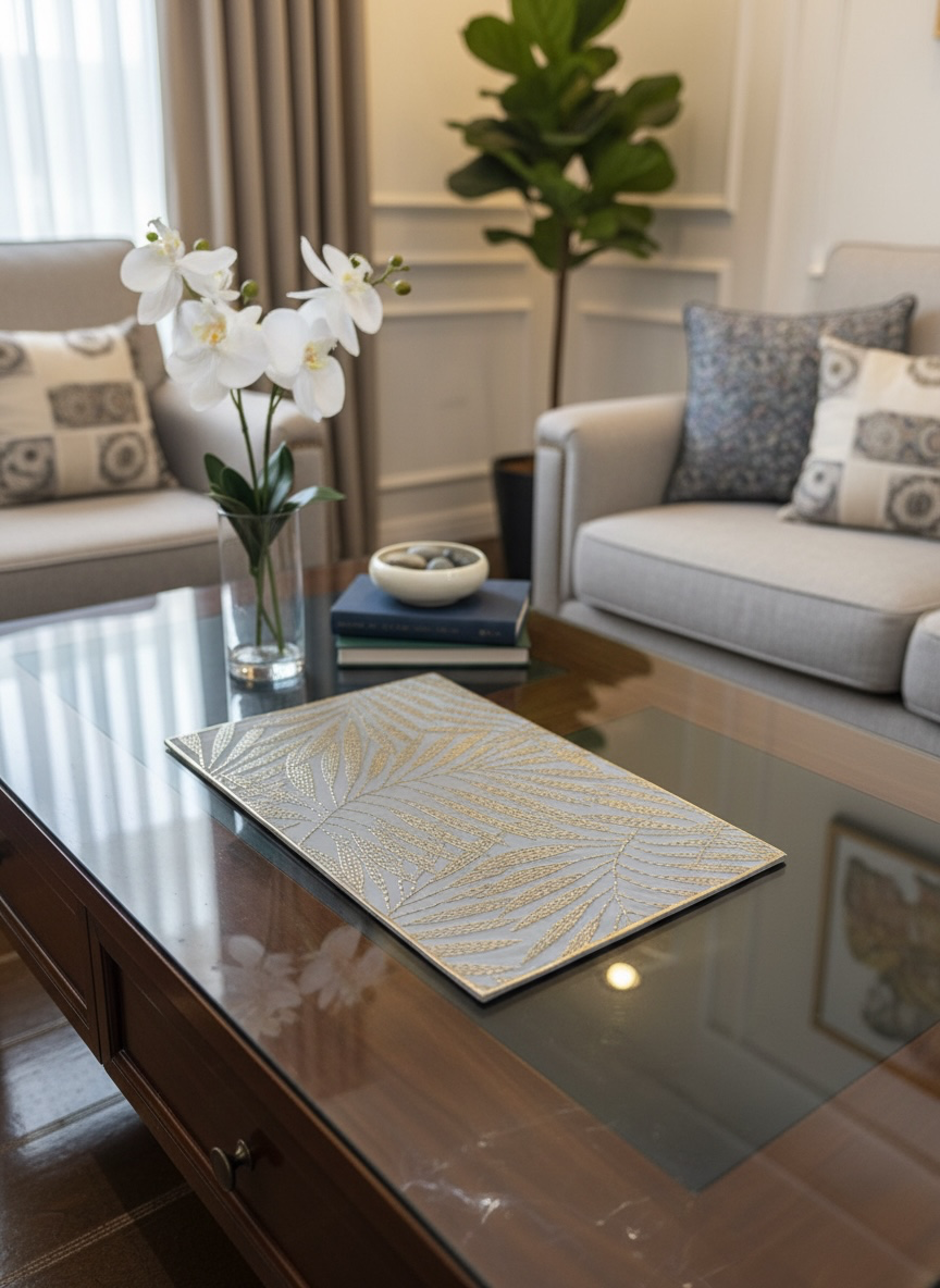6pcs White & Golden Plastic Table Mats