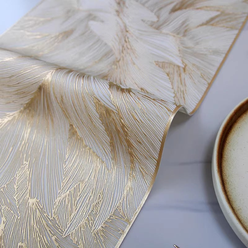 White Golden Plastic Table Runner 60 Inches