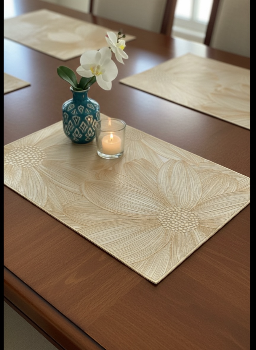 6pcs White & Golden Plastic Table Mats
