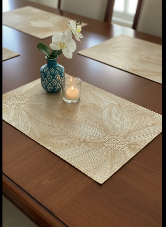 6pcs White & Golden Plastic Table Mats