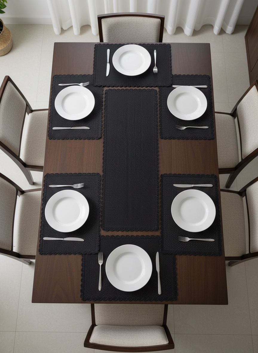Fine Quality Plain Plastic 7 PC SET ( 1 Runner & 6 Mats )