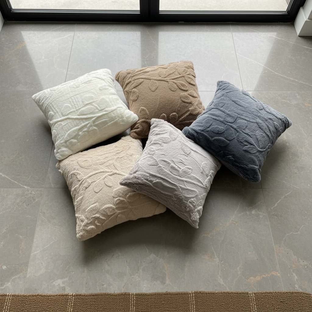 Fur Embossed Leaves Cushion