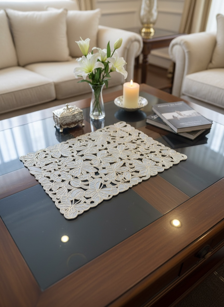 6pcs White & Golden Plastic Table Mats