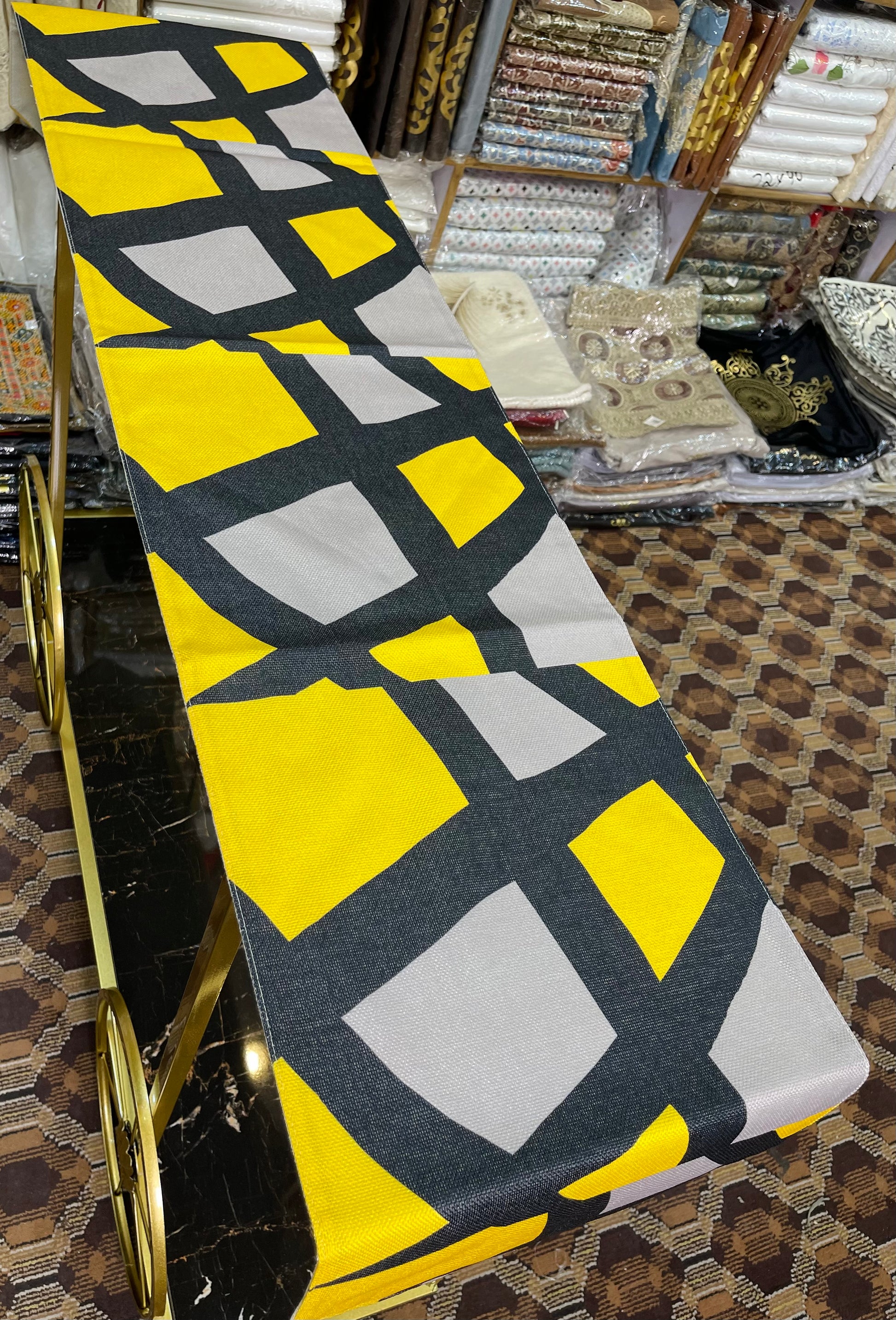 Printed Print Black & Yellow Table Runner Ali Bedding Store