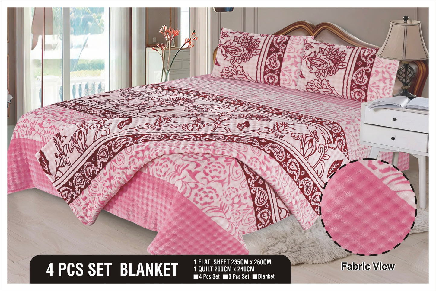 Heavy Fleez Printed Blanket 4pc Set