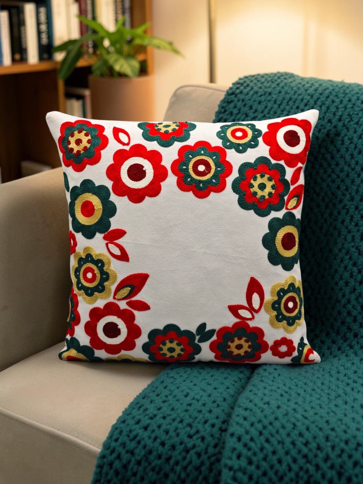Heavy Embroidery 16x16 Hand-Made Cushion