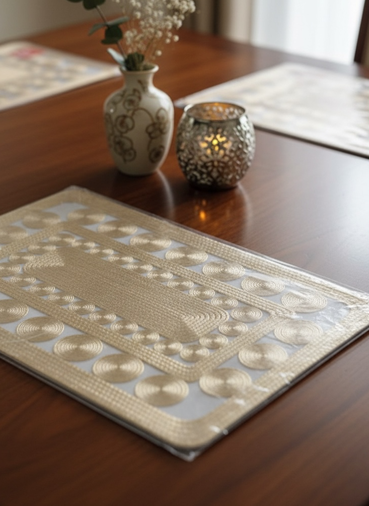 6pcs White & Golden Plastic Table Mats