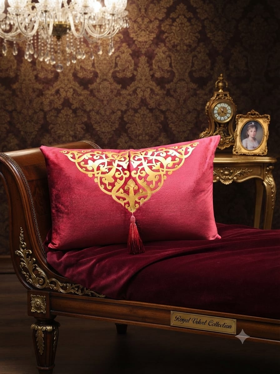 Italian Velvet Motive Tussel Rectangular Cushion