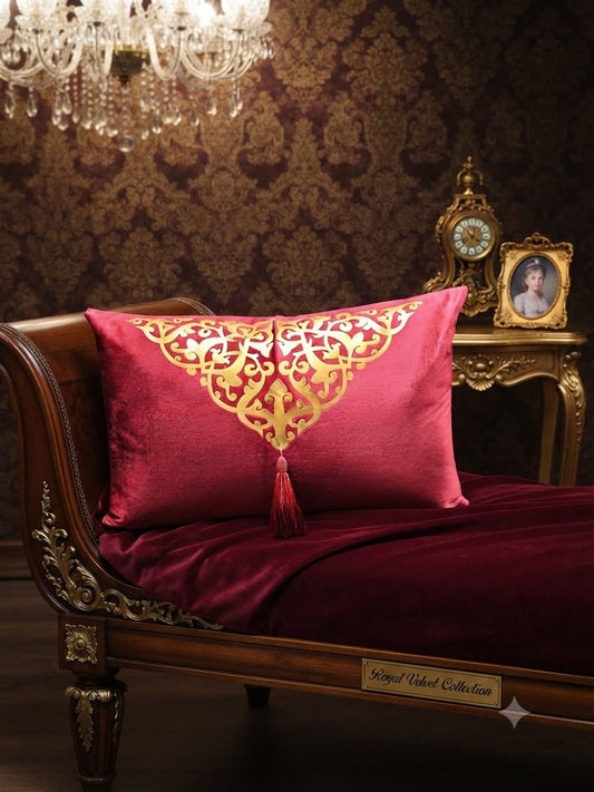 Italian Velvet Motive Tussel Rectangular Cushion