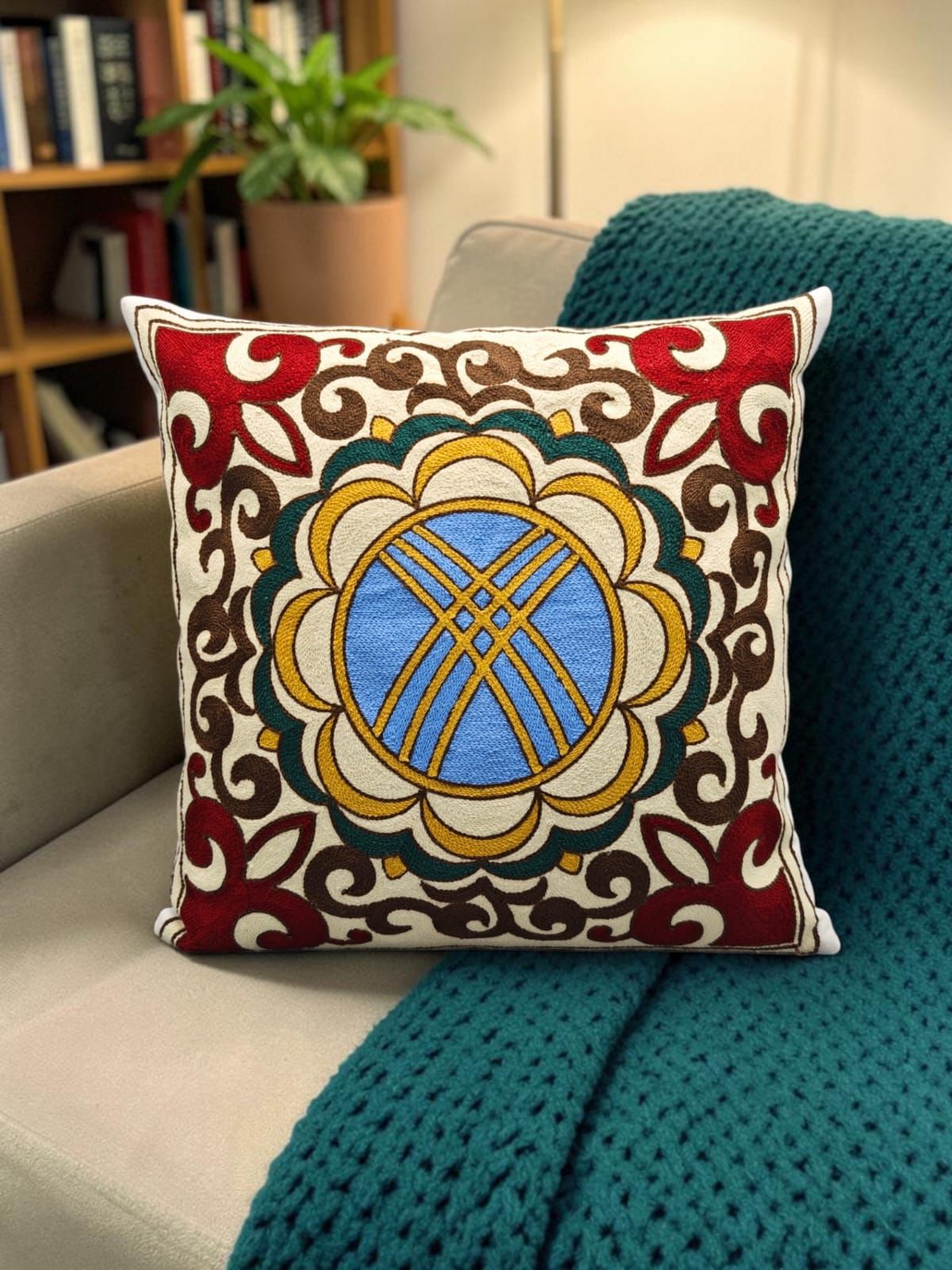 Heavy Embroidery 16x16 Hand-Made Cushion