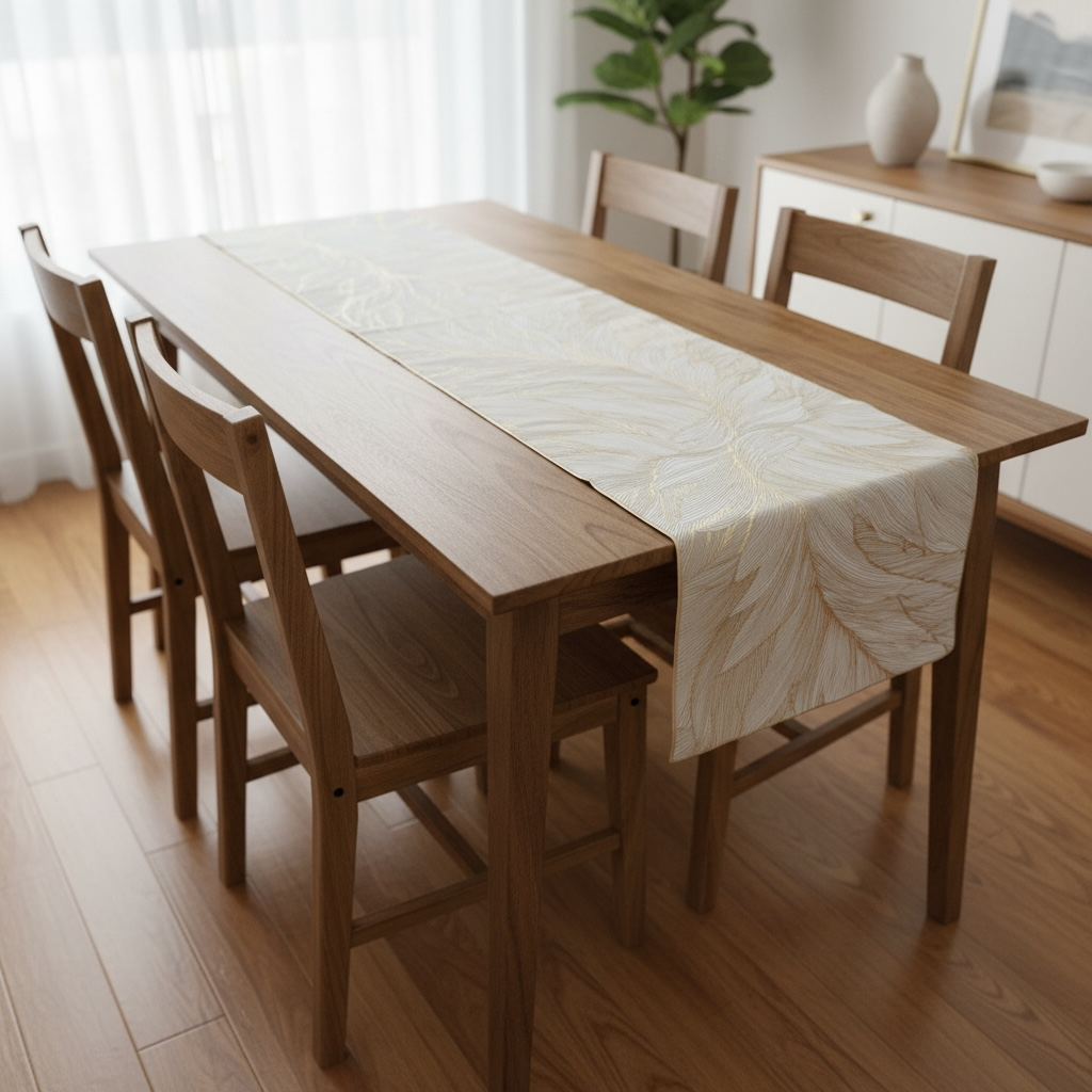 White Golden Plastic Table Runner 60 Inches