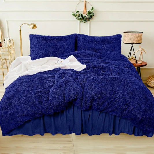 Shaggy 1 pc Soft Faux Fur Filled Quilt / Razai ( Blue ) King Size