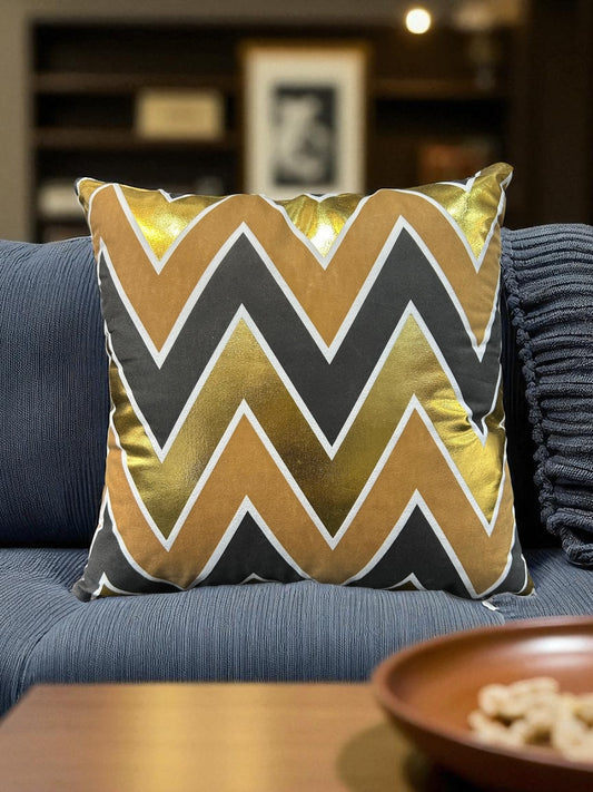 White Golden Velvet Cushion 16x16