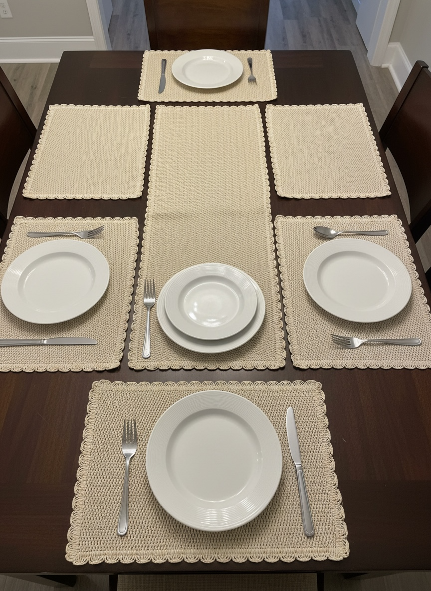 Fine Quality Plain Plastic 7 PC SET ( 1 Runner & 6 Mats )