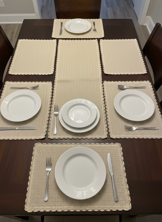 Fine Quality Plain Plastic 7 PC SET ( 1 Runner & 6 Mats )